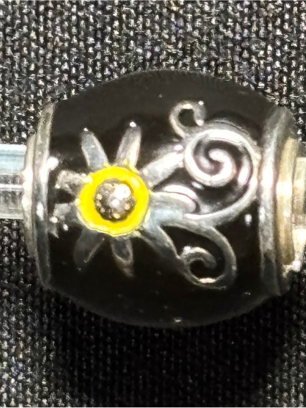 Halia Black Floral Bead Bracelet Charm with Yellow Accent Sterling silver
